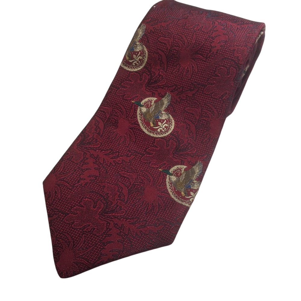 Jos A Bank Premier Collection Silk Burgundy Mallard Duck Motif Tie